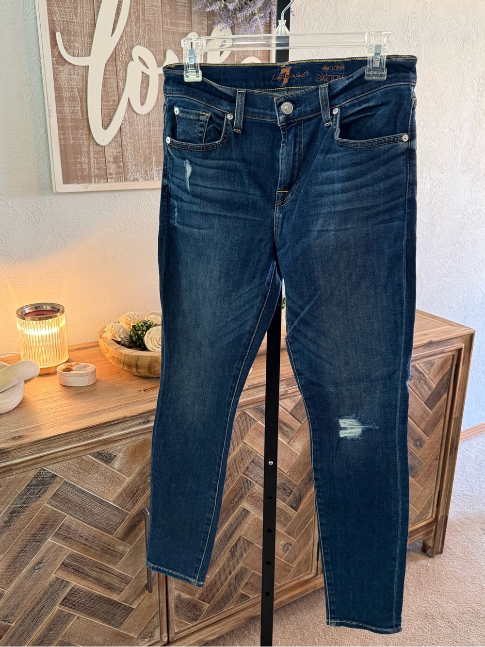 7 For All Mankind Dark Indigo Skinny Jeans with Subtle Distress